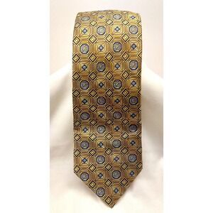 BRUNO PIATTELLI Roma Mens Classic‎ Gold & Blue 100% Silk Hand Made Tie Necktie